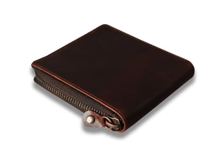 Woodbridge Men's Bifold Brown Oily Zip Around Leather Wallet