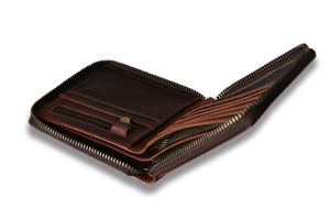 Woodbridge Men's Bifold Brown Oily Zip Around Leather Wallet