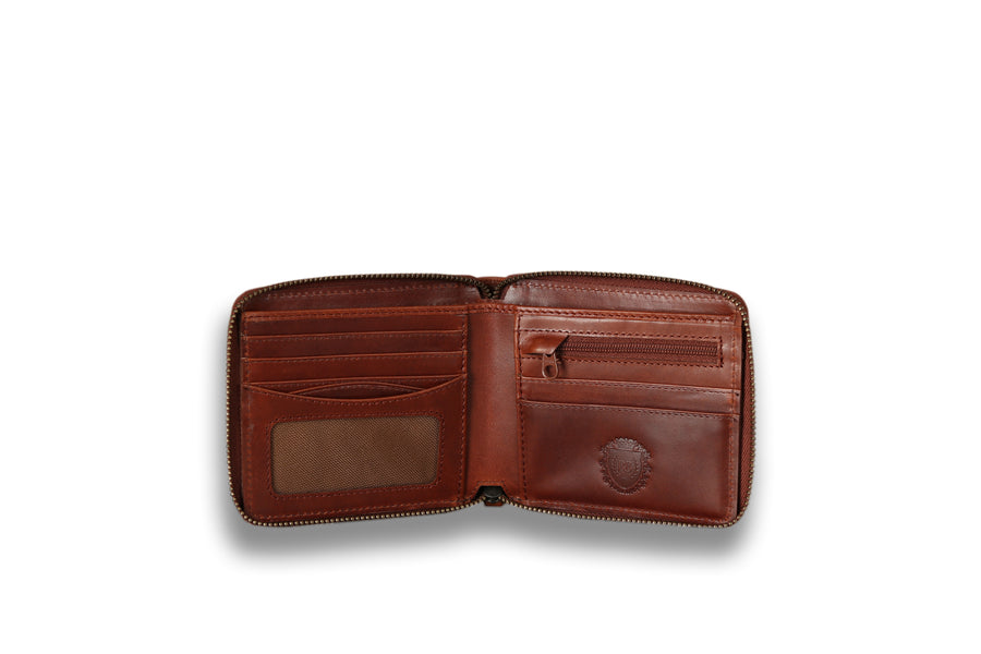 Redbrick Cognac Bifold Zip Around Leather Wallet