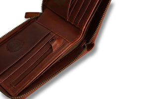 Redbrick Cognac Bifold Zip Around Leather Wallet